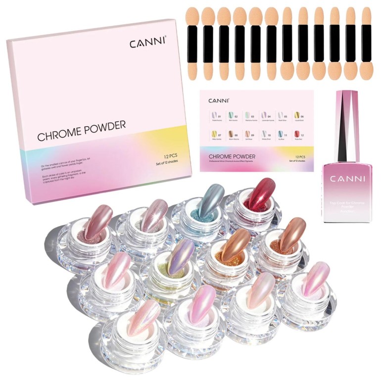 Kit 12 Colores Polvo Espejo CanniUñasTodoBelleza.pro