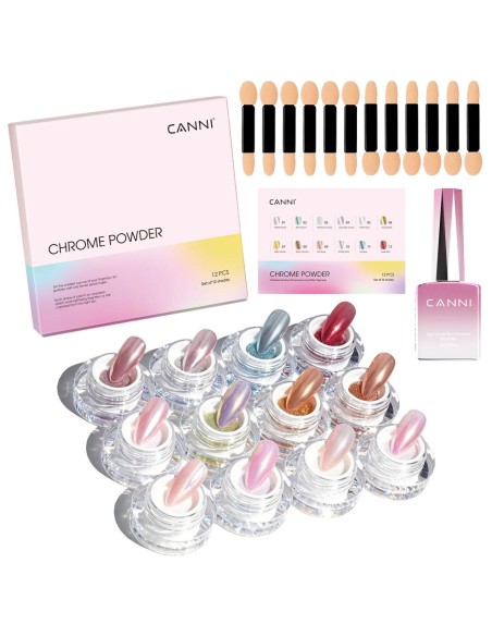 Kit 12 Colores Polvo Espejo CanniUñasTodoBelleza.pro