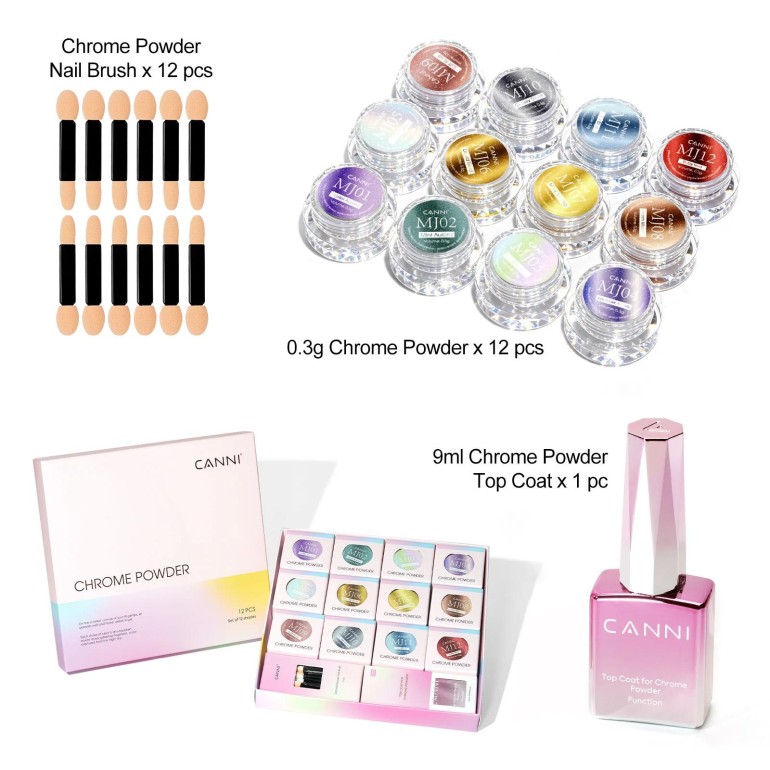 Kit 12 Colores Polvo Espejo CanniUñasTodoBelleza.pro