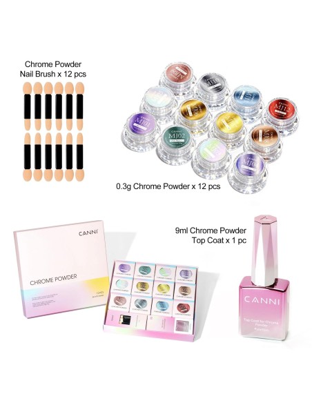Kit 12 Colores Polvo Espejo CanniUñasTodoBelleza.pro