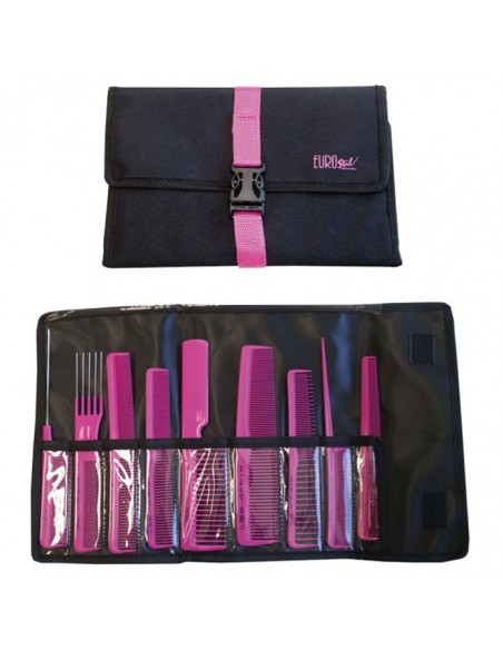 Estuche 9 Peines Nylon Peluquero Color Negro EurostilPeines